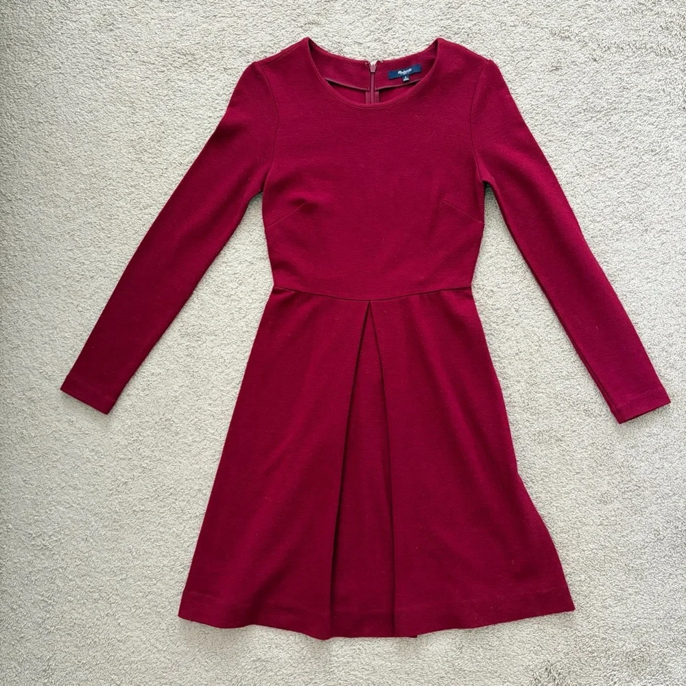 Madewell Gia Fit & Flare Dress Burgundy Wool Blend Sz 0 - Picture 3 of 6